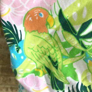 Parrot Themed Scrub Top Large Retro Rare Pattern Cinch Waist Tropical Gr…